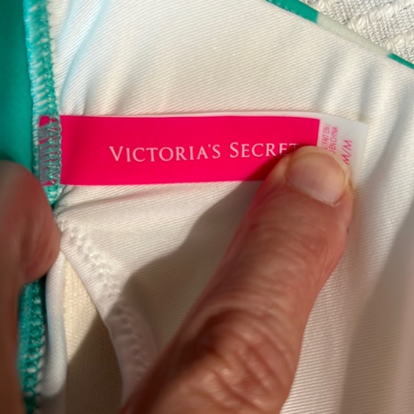Victoria Secret Bikini Top Swimsuit Polka Dot Medium Green White  Tie Back - Picture 5 of 16